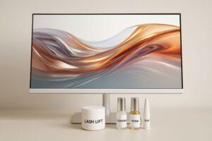 Säkra lashlift-produkter på display med ögonskydd